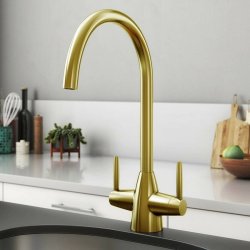 Trisen Roune Brushed Gold Two Handle Kitchen Mixer