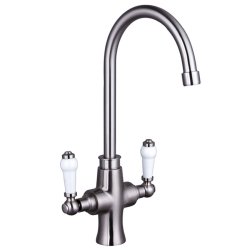 Trisen Rura Brushed Nickel Traditional Two Handle Kitchen Mixer