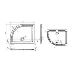 Essential Spring 1000 x 800mm White LH Offset Quadrant Anti-Slip Shower Tray 