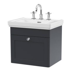 Nuie Classique Soft Black 500mm Wall Hung 1 Drawer Vanity Unit