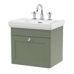 Nuie Classique Green 500mm Wall Hung 1 Drawer Vanity Unit