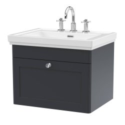 Nuie Classique Soft Black 600mm Wall Hung 1 Drawer Vanity Unit