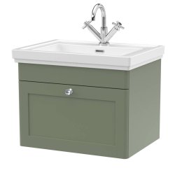 Nuie Classique Green 600mm Wall Hung 1 Drawer Vanity Unit