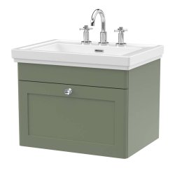 Nuie Classique Green 600mm Wall Hung 1 Drawer Vanity Unit