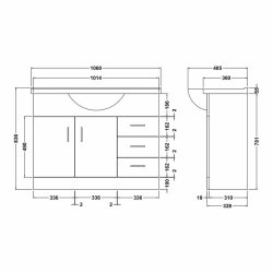 Nuie Mayford White 1050mm Floor Standing Vanity Unit