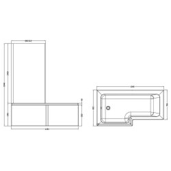 Nuie Square 1600 x 850mm LH L Shaped Shower Bath Set