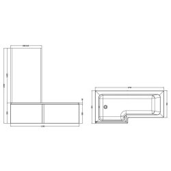 Nuie Square 1800 x 850mm LH L Shaped Shower Bath Set