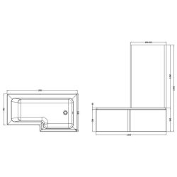 Nuie Square 1600 x 850mm RH L Shaped Shower Bath Set