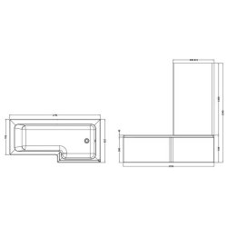 Nuie Square 1800 x 850mm RH L Shaped Shower Bath Set