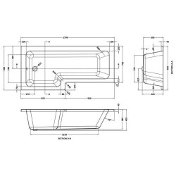 Nuie Square 1800 x 850mm LH L Shaped Shower Bath