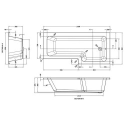 Nuie Square 1800 x 850mm RH L Shaped Shower Bath