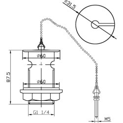 Nuie Slotted Basin Waste with Brass Plug and Ball Chain