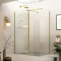 Roman Haven 8mm Select 800mm Fluted Wetroom Corner Panel Brushed Brass