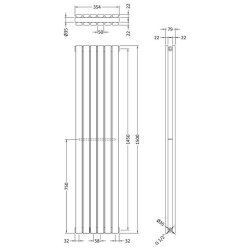 Nuie Sloane Anthracite 1500 x 354mm Vertical Double Panel Radiator