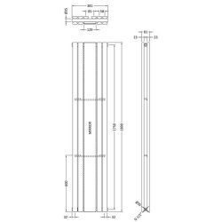 Nuie Sloane White 1800 x 381mm Vertical Double Panel Radiator with Mirror