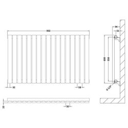 Nuie Sloane White 600 x 992mm Horizontal Single Panel Radiator