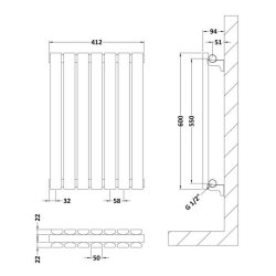 Nuie Sloane Anthracite 600 x 412mm Horizontal Double Panel Radiator