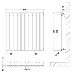 Nuie Sloane White 600 x 586mm Horizontal Double Panel Radiator