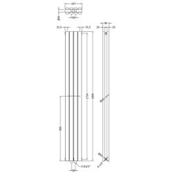 Nuie Revive Anthracite 1800 x 236mm Compact Vertical Double Panel Radiator