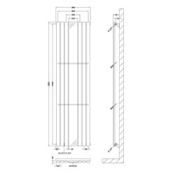 Nuie Revive Anthracite 1800 x 499mm Vertical Single Panel Radiator with Mirror