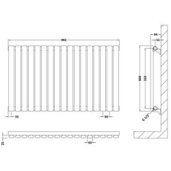 Nuie Revive White 600 x 992mm Horizontal Single Panel Radiator