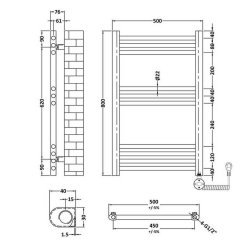 Nuie Electric Chrome 800 x 500mm Round Ladder Towel Rail