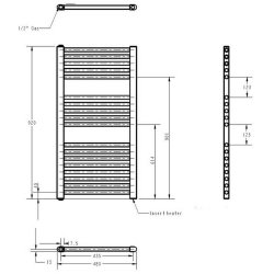 Nuie Electric Anthracite 920 x 480mm Round Ladder Towel Rail