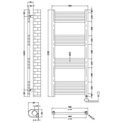 Nuie Electric Chrome 1200 x 500mm Round Ladder Towel Rail