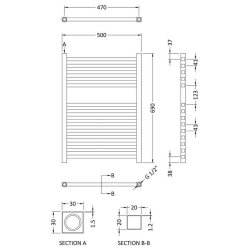 Nuie Electric Anthracite 690 x 500mm Square Ladder Towel Rail