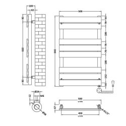 Nuie Electric Brushed Brass 840 x 500mm Square Flat Towel Rail