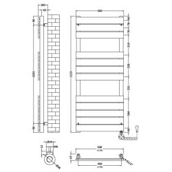 Nuie Electric Chrome 1213 x 500mm Square Flat Towel Rail