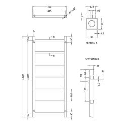 Nuie Eton Chrome 1200 x 450mm Square Heated Towel Rail