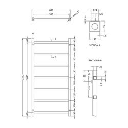 Nuie Eton Chrome 1200 x 600mm Square Heated Towel Rail