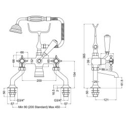 Nuie Selby Chrome Traditional Deck Mounted Bath Shower Mixer