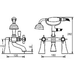 Nuie Beaumont Chrome Traditional Deck Mounted Bath Shower Mixer