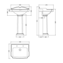 Nuie Legend 580mm 2TH Basin and Pedestal