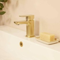 Tavistock Haze Brass Mini Basin Mixer with Click Waste