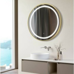 Ajax Bracken 600mm Brushed Brass Round Front Lit LED Mirror