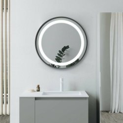 Ajax Bracken 600mm Matt Black Round Front Lit LED Mirror