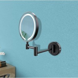 Ajax Bywood Matt Black Round LED Cosmetic Mirror