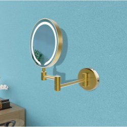 Ajax Bywood Brushed Brass Round LED Cosmetic Mirror