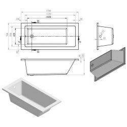 Ajax Armthorpe 1500 x 700mm Square Single Ended Bath