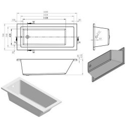 Ajax Armthorpe 1600 x 700mm Square Single Ended Bath