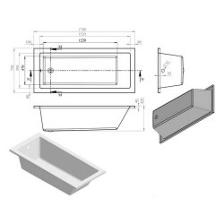 Ajax Armthorpe 1700 x 750mm Square Single Ended Bath