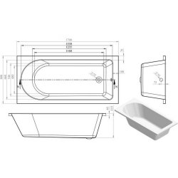 Ajax Langton 1700 x 800mm Round Single Ended Bath