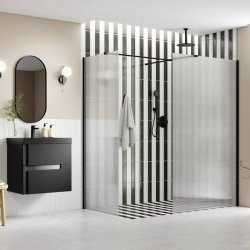 Ajax Reni 8mm Fluted Glass 800mm Wetroom Panel in Black