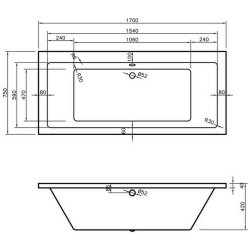 Ajax Armthorpe 1700 x 750mm Square Double Ended Bath