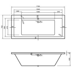 Ajax Armthorpe 1700 x 750mm Supercast Square Double Ended Bath