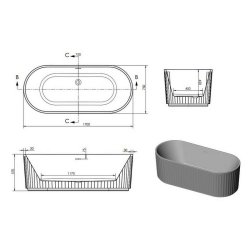 Ajax Raventhorpe 1700 x 750mm Fluted Freestanding Bath