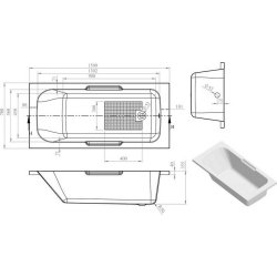 Ajax Hackthorn 1500 x 700mm Twin Grip Single Ended Bath 4mm